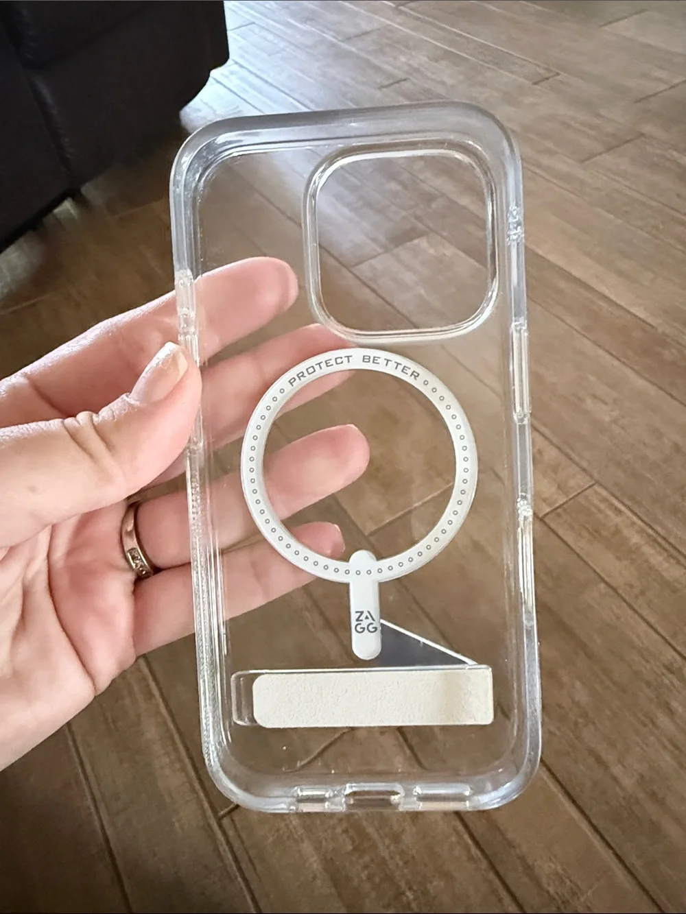 ZAGG iPhone 16 pro Clear Phone Case with Kickstand - Transparent